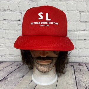 Vintage Trucker Hat Mesh Cap Snapback Red White S L Oilfield Construction